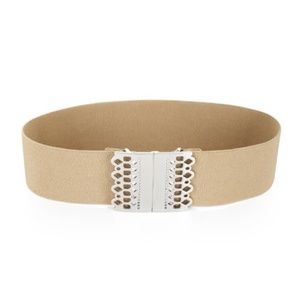 BCBG WAIST BELT BEIGE NUDE SCALLOP SILVER BUCKLE